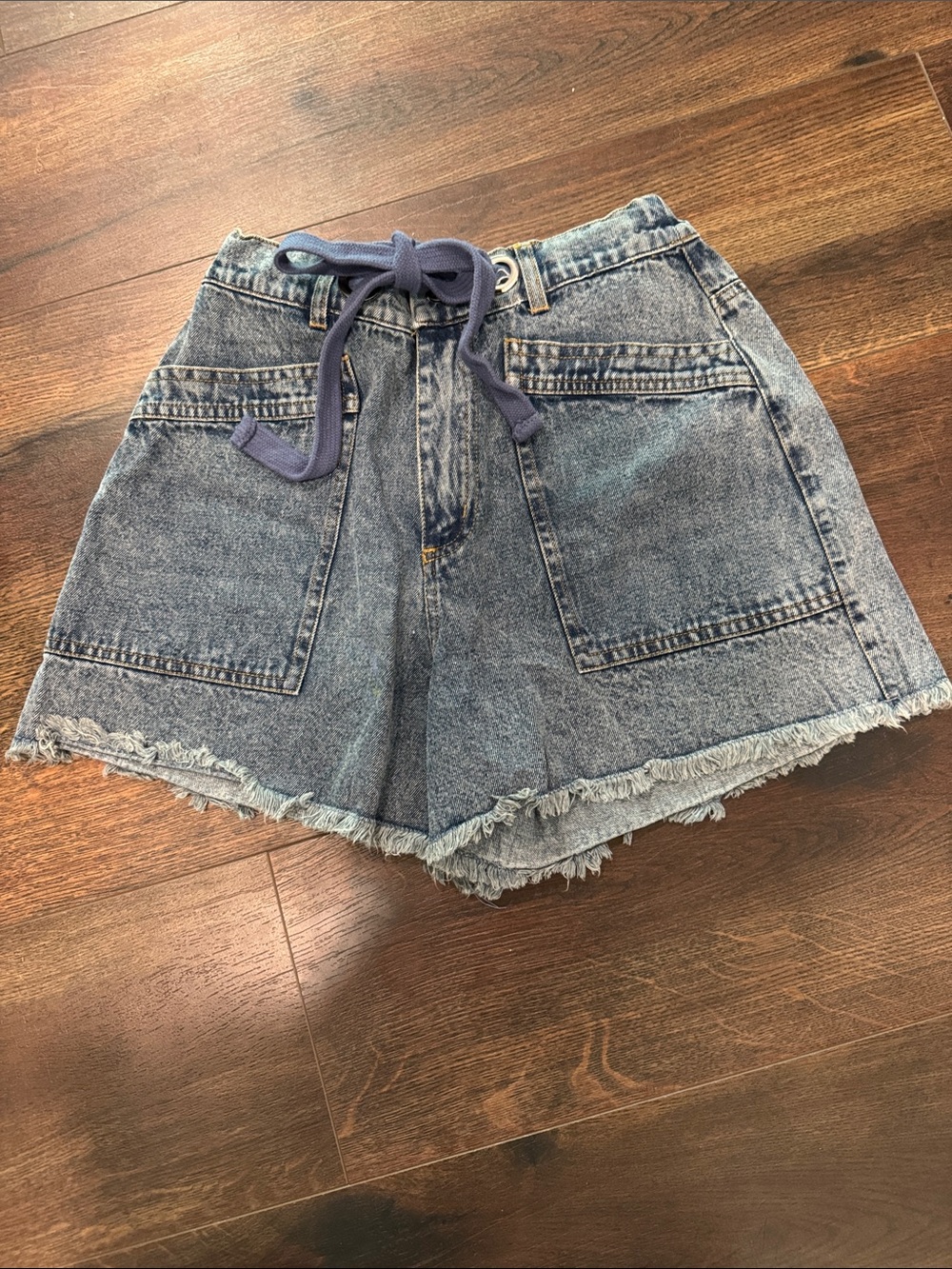 TALULAH Blue High-Waist Denim Shorts with Drawstring size S nwot
